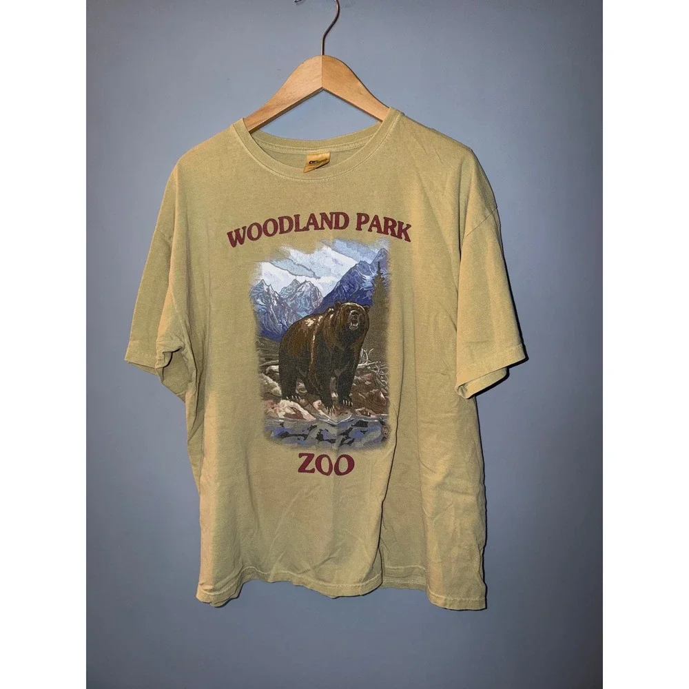 Vintage Woodland Park Zoo Grizzly Bear Graphic T-Shirt Anvil XL Yellow Tan - Picture 1 of 5